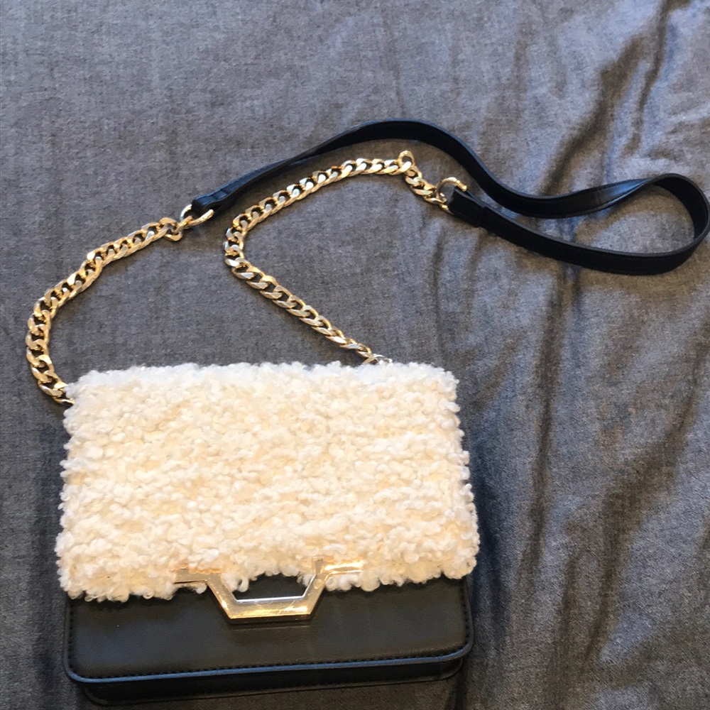 Faux Shearling black crossbody bag